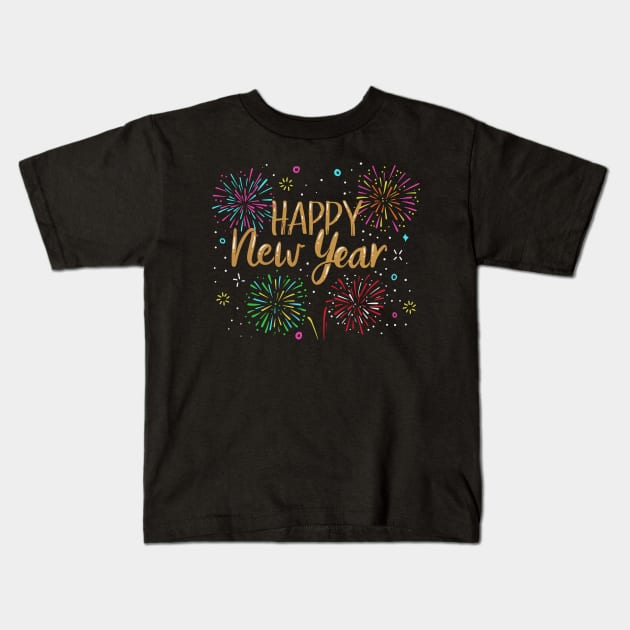 Happy New Year Holiday Fireworks Celebration Gift Kids T-Shirt by Hasibit